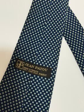 Vintage Jean Patou 100% Silk Men's Necktie - Tie - Blue Block Print